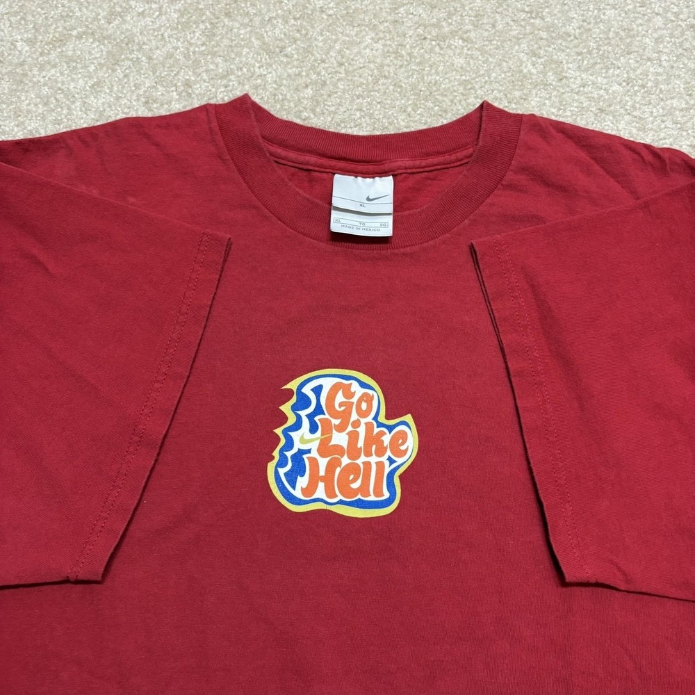 Y2K Nike Shirt Mens XL Red "Go Like Hell" Flame Graphic Tee Skate Grunge Vtg